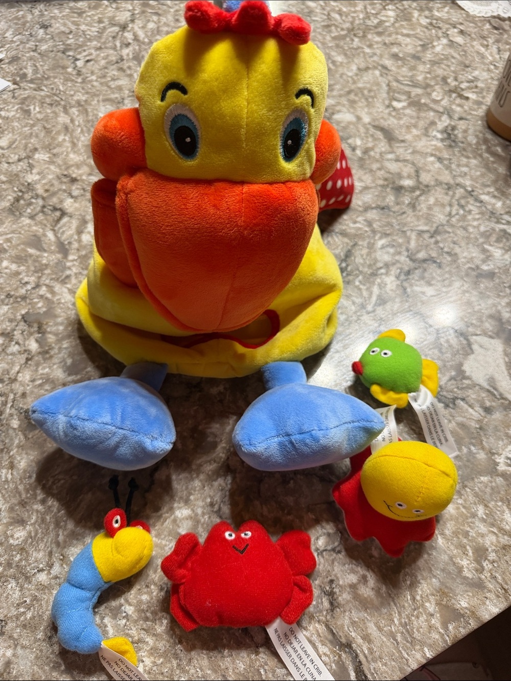 Melissa & Doug Plush Yellow & Orange Pelican Toy and Sea Creature Rattles